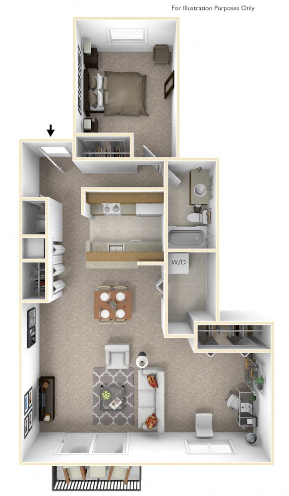 Floor plan for 1 bed, 1 bath, 936 sqft